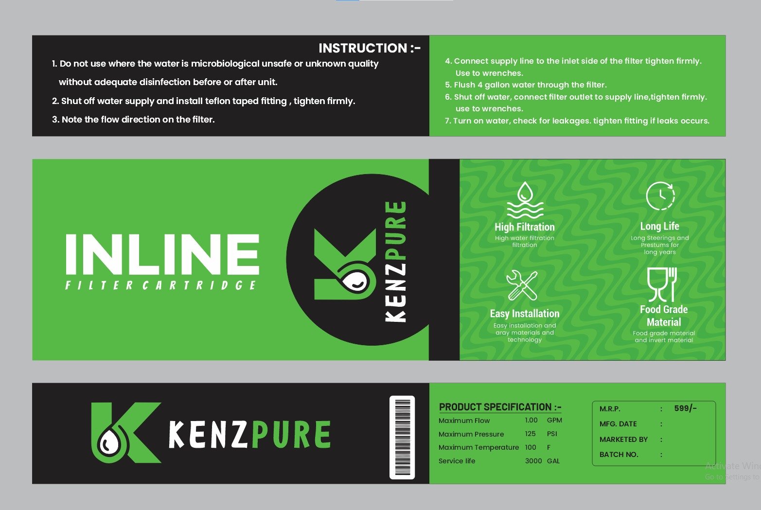 Kenzpure Inline Filter Cartridge Sticker Sheet